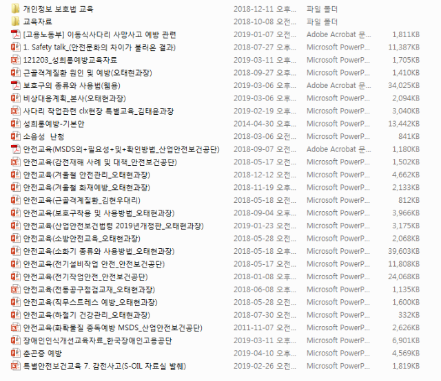 안전교육 PPT 자료 파일 목록